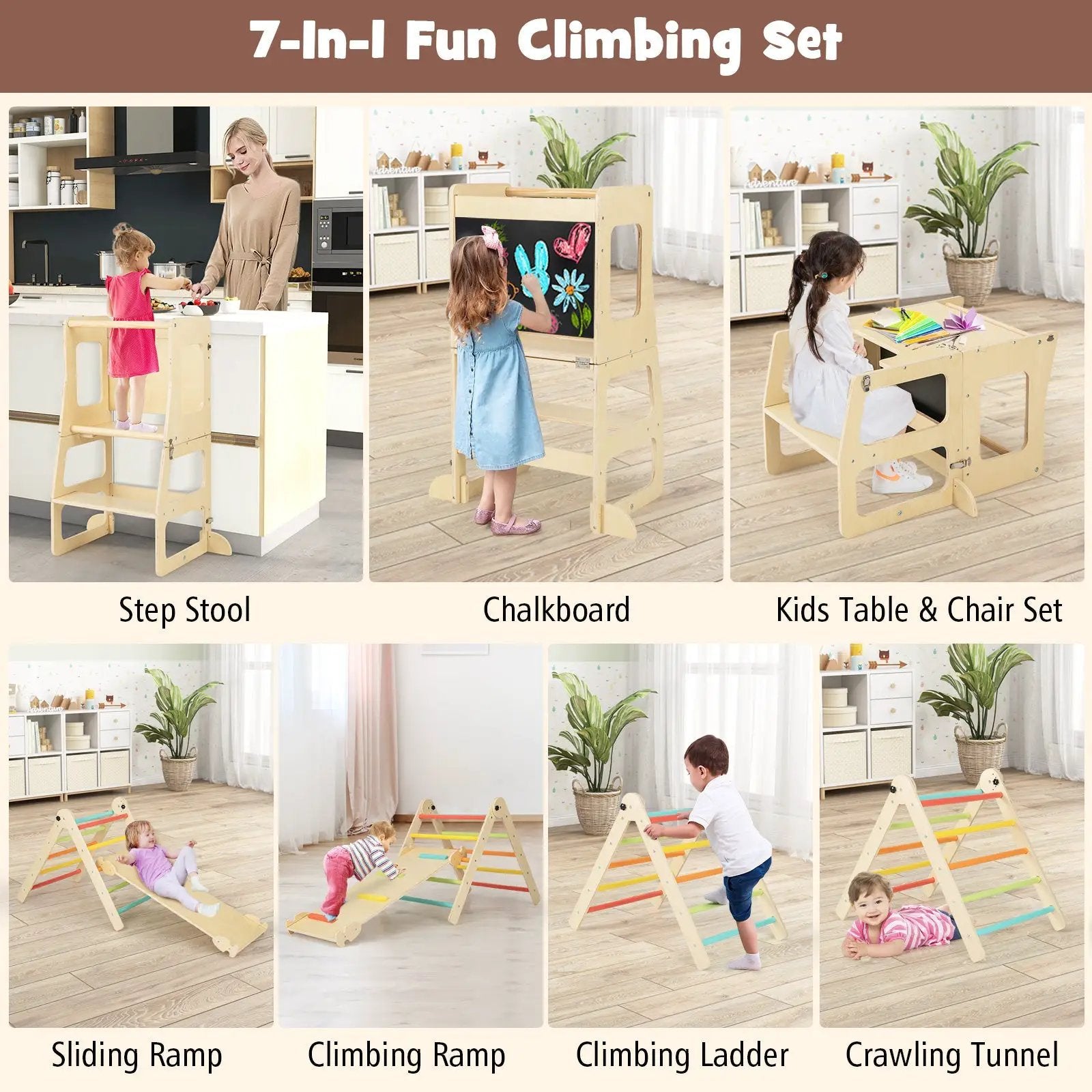 7-in-1 Toddler Climbing Toy Connected Table and Chair Set for Boys and Girls Aged 3-14 Years Old by DirectDeals