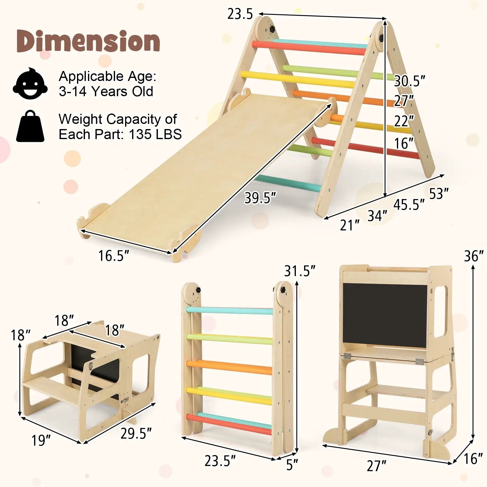 7-in-1 Toddler Climbing Toy Connected Table and Chair Set for Boys and Girls Aged 3-14 Years Old by DirectDeals