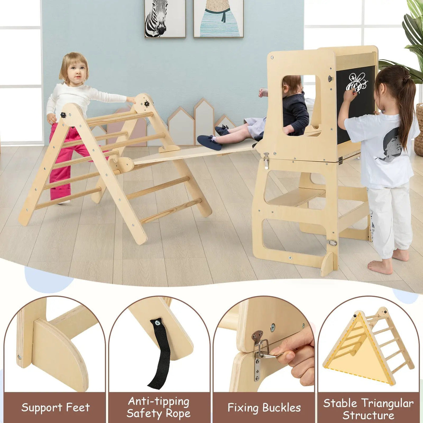 7-in-1 Toddler Climbing Toy Connected Table and Chair Set for Boys and Girls Aged 3-14 Years Old by DirectDeals