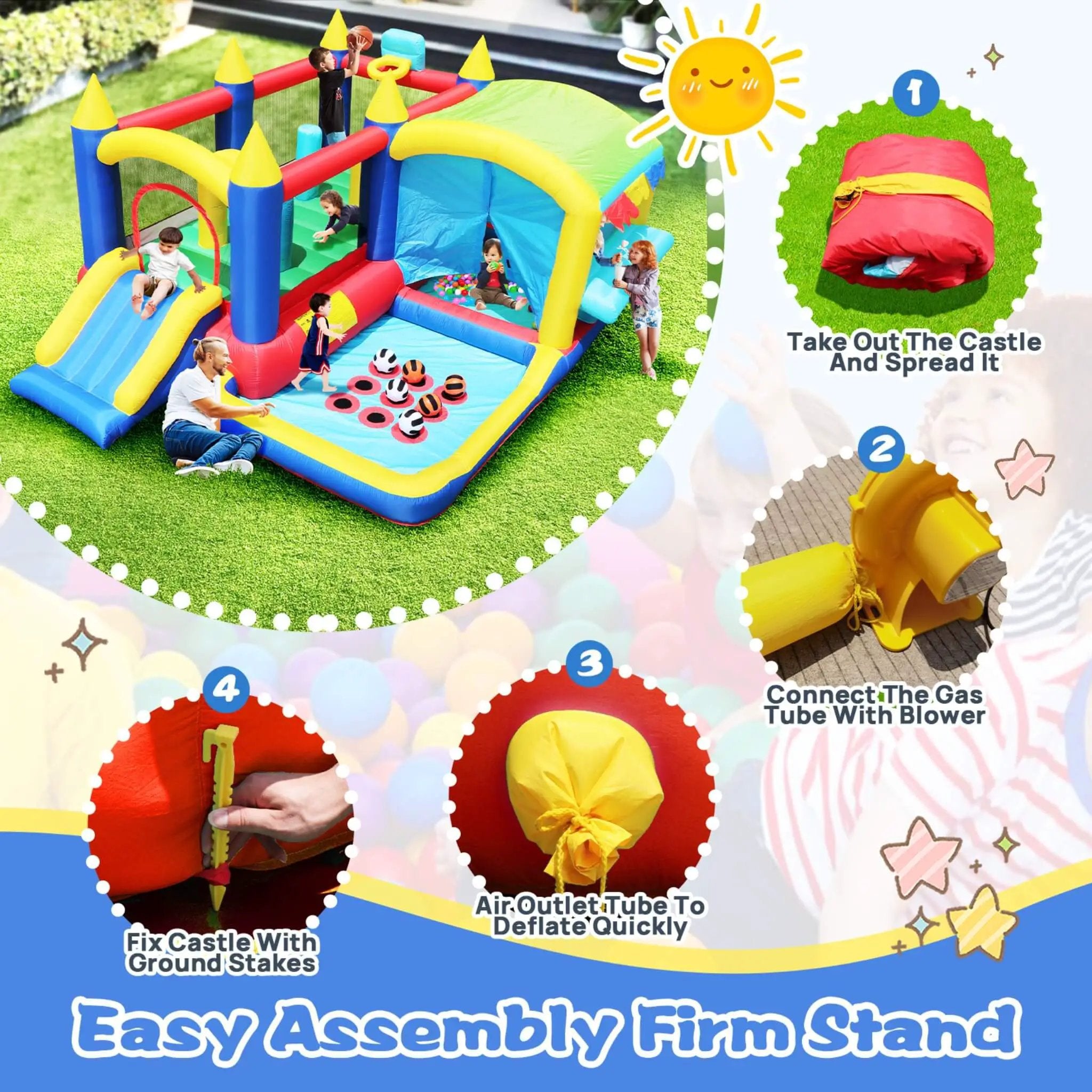 7-In-1 Inflatable Bounce House With Ball Pit, Obstacles And Bouncy Castle (SAK50823) by SAKSBY WHOLESALE