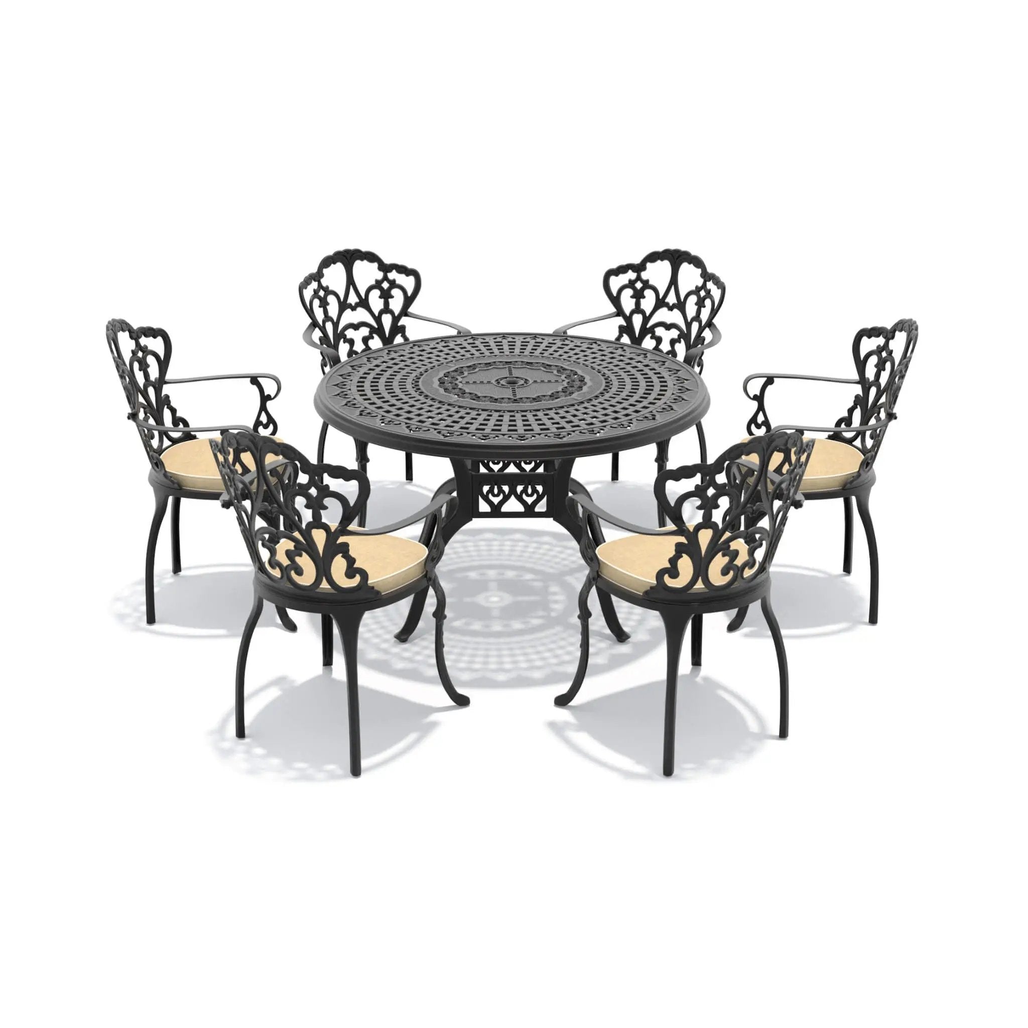 Alora 7-Piece Cast Aluminum Patio Furniture Set With Black Frame And Off-White Cushions (SAK12948) by SAKSBY WHOLESALE