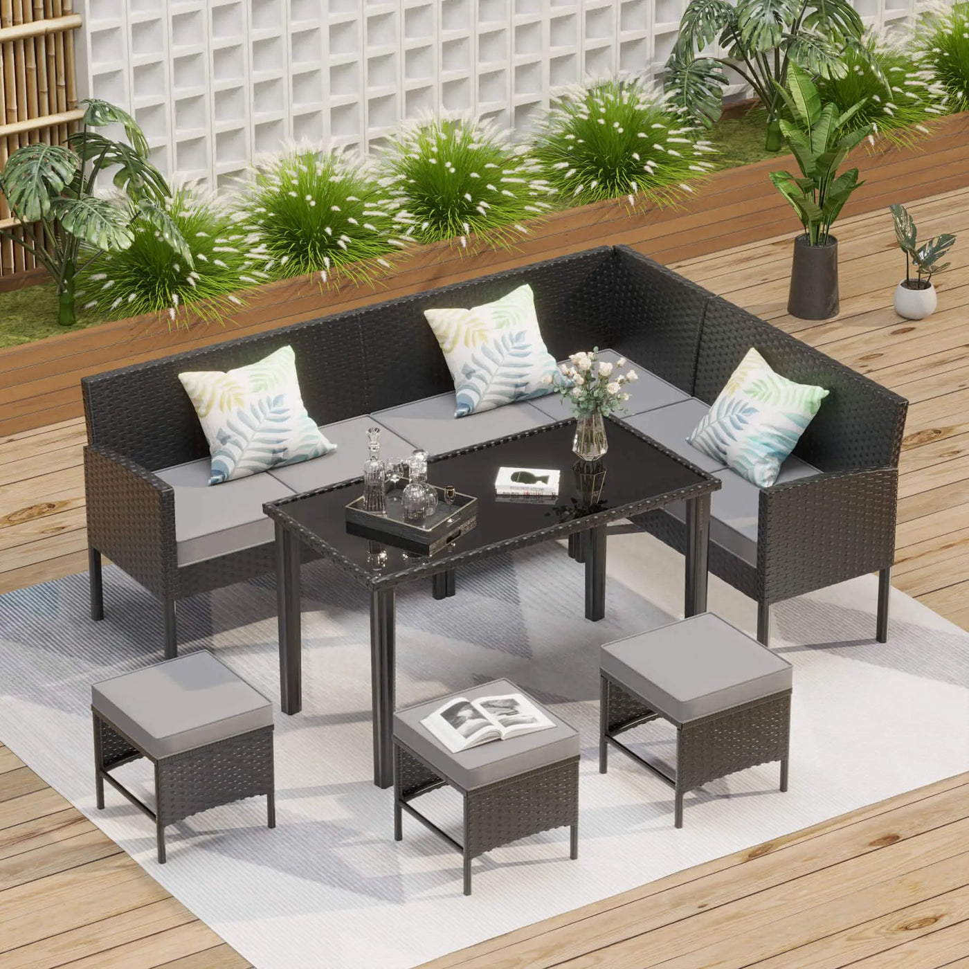 7-Piece Modern Outdoor Patio Furniture Set With Waterproof Cushions & Glass Table (SAK55673) by SAKSBY WHOLESALE