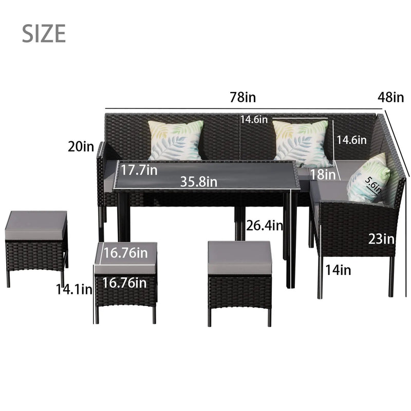 Alora 7-Piece Modern Outdoor Patio Furniture Set With Waterproof Cushions & Glass Table (SAK55673) by SAKSBY WHOLESALE