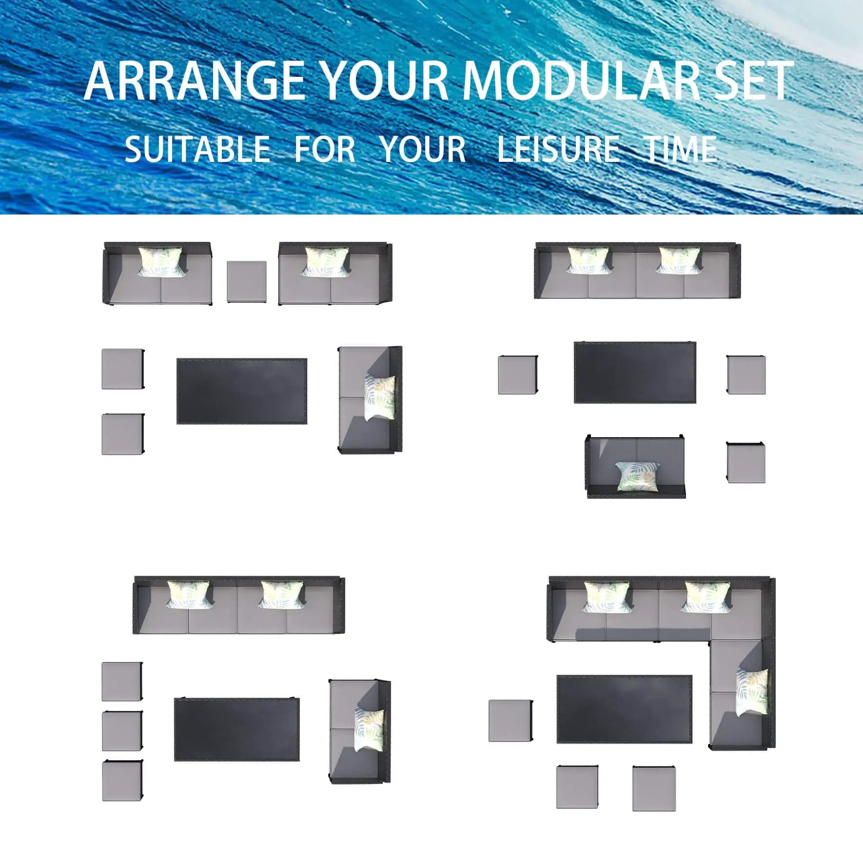 Alora 7-Piece Modern Outdoor Patio Furniture Set With Waterproof Cushions & Glass Table (SAK55673) by SAKSBY WHOLESALE