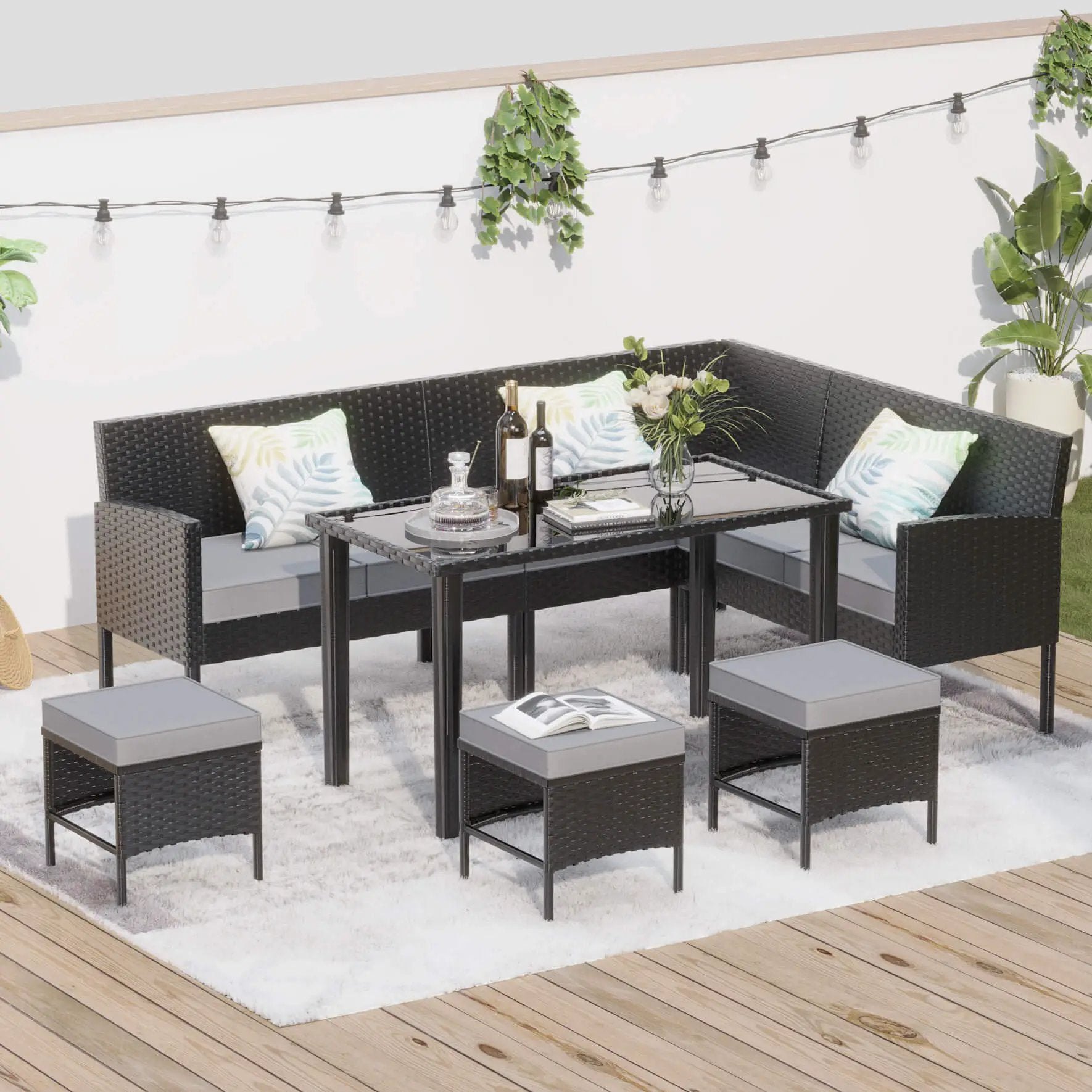Alora 7-Piece Modern Outdoor Patio Furniture Set With Waterproof Cushions & Glass Table (SAK55673) by SAKSBY WHOLESALE