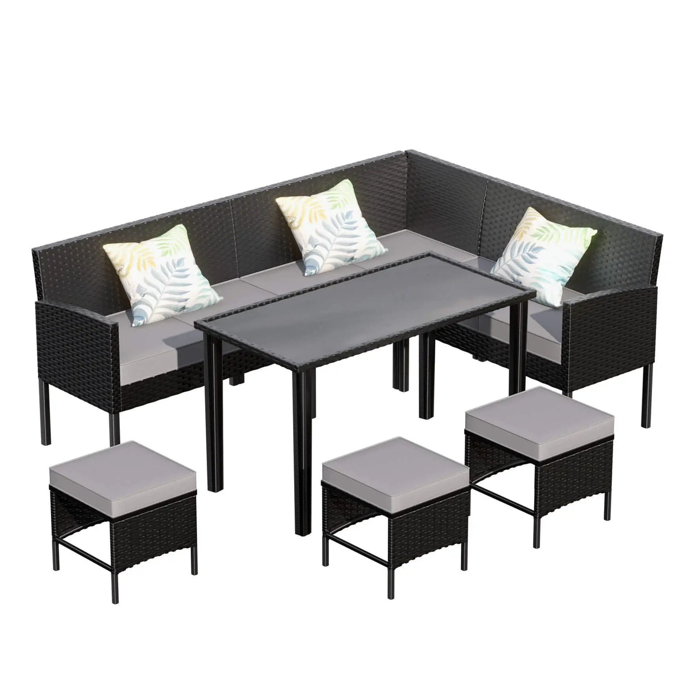 7-Piece Modern Outdoor Patio Furniture Set With Waterproof Cushions & Glass Table (SAK55673) by SAKSBY WHOLESALE