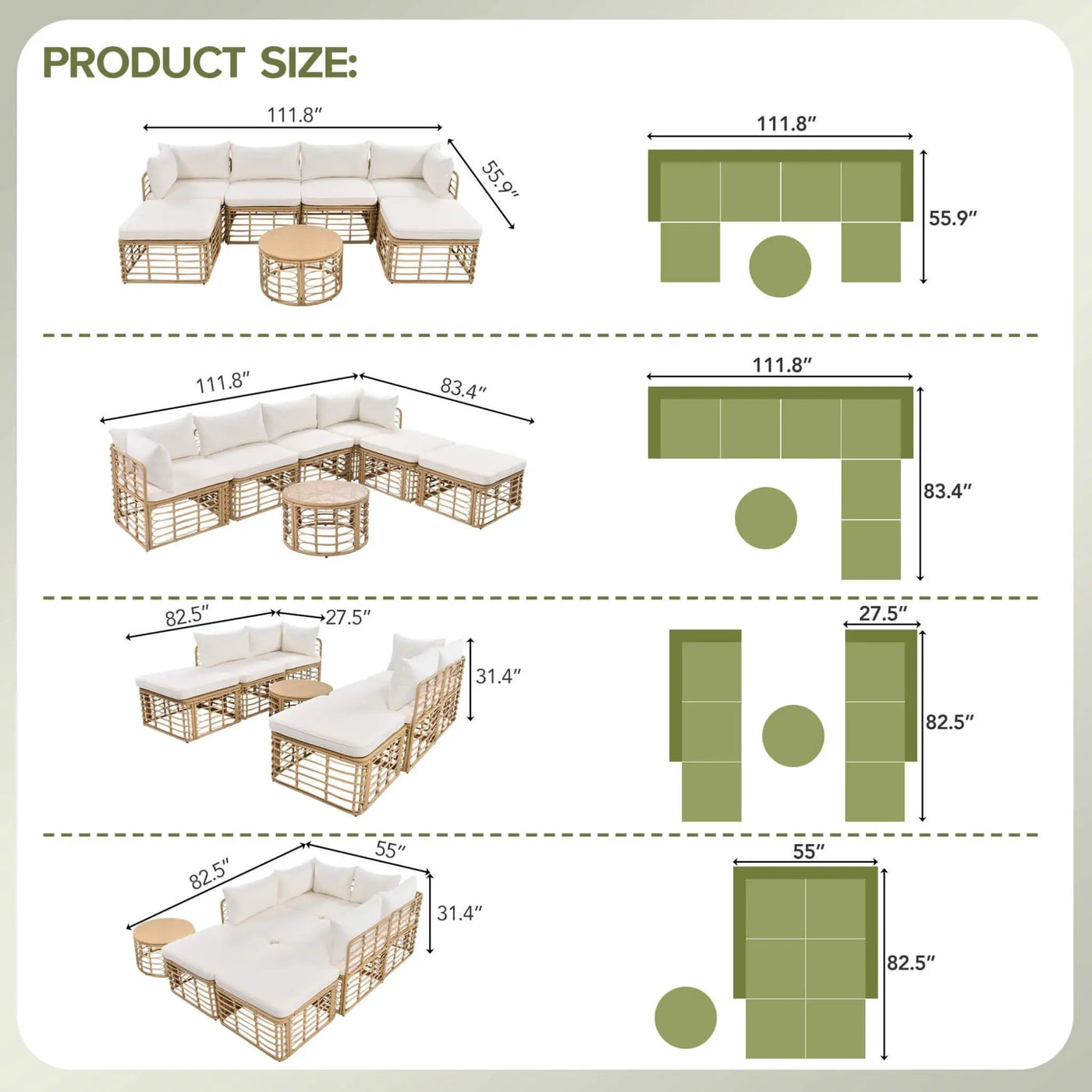 Alora 7-Piece Outdoor All-Weather Rattan Patio Sofa Set With Cushions (SAK47230) by SAKSBY WHOLESALE