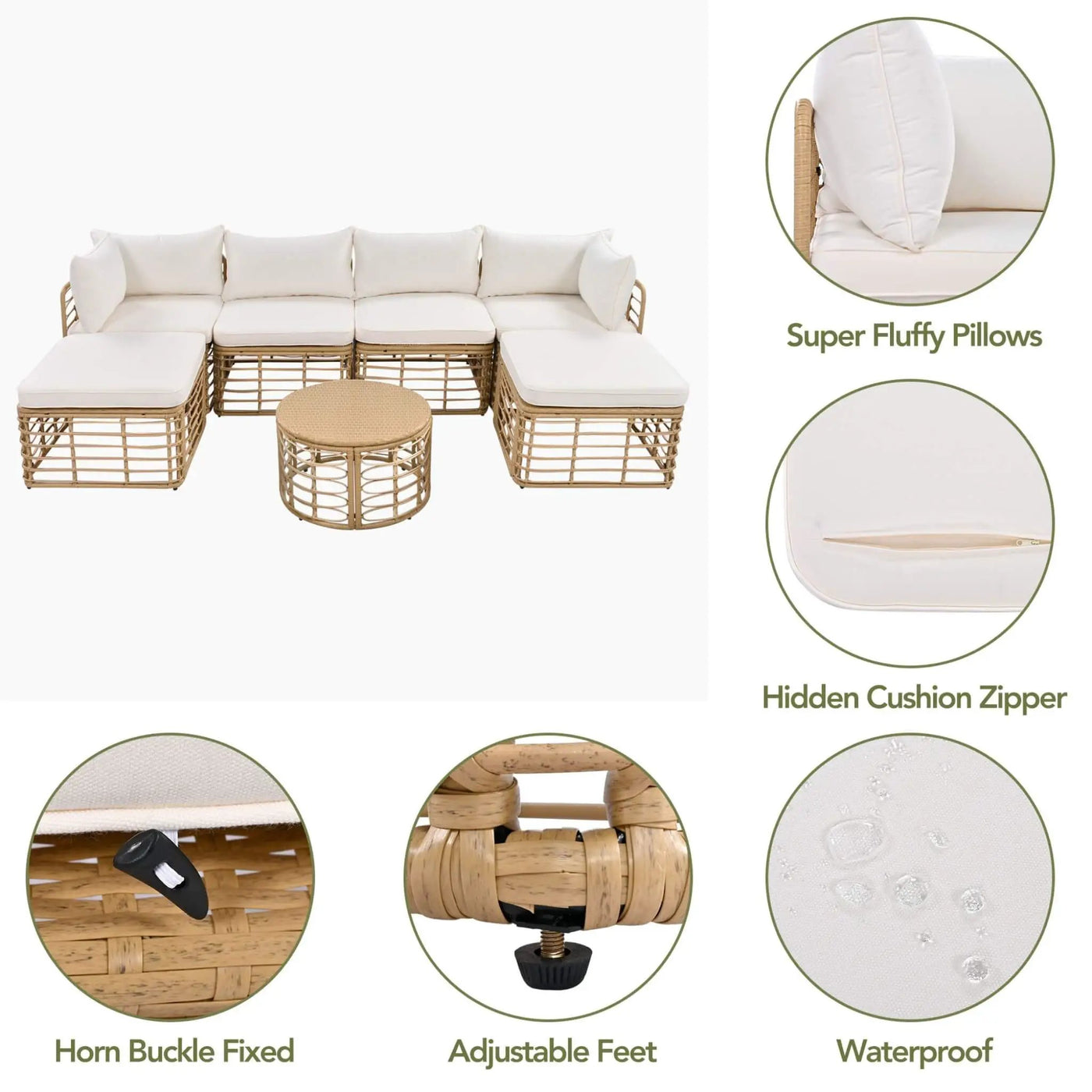 Alora 7-Piece Outdoor All-Weather Rattan Patio Sofa Set With Cushions (SAK47230) by SAKSBY WHOLESALE