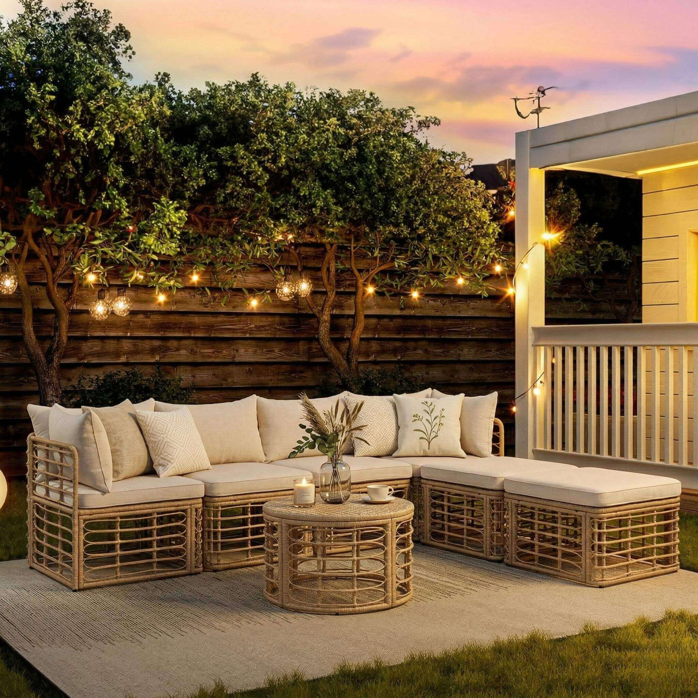 Alora 7-Piece Outdoor All-Weather Rattan Patio Sofa Set With Cushions (SAK47230) by SAKSBY WHOLESALE