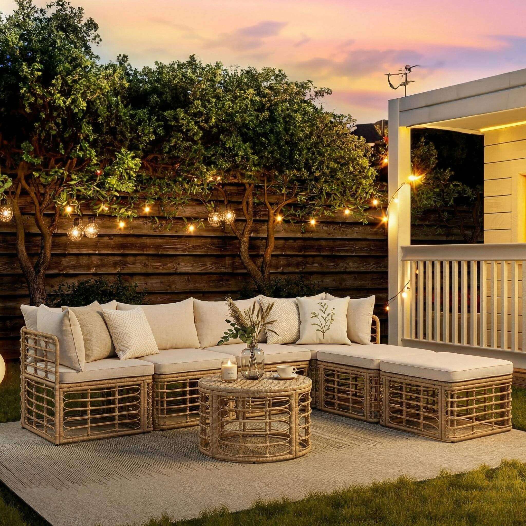 Alora 7-Piece Outdoor All-Weather Rattan Patio Sofa Set With Cushions (SAK47230) by SAKSBY WHOLESALE