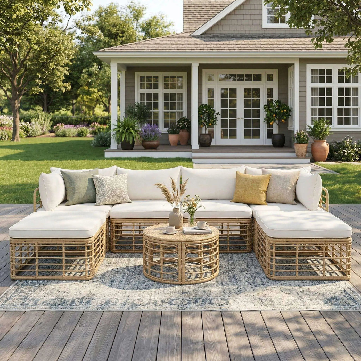 Alora 7-Piece Outdoor All-Weather Rattan Patio Sofa Set With Cushions (SAK47230) by SAKSBY WHOLESALE