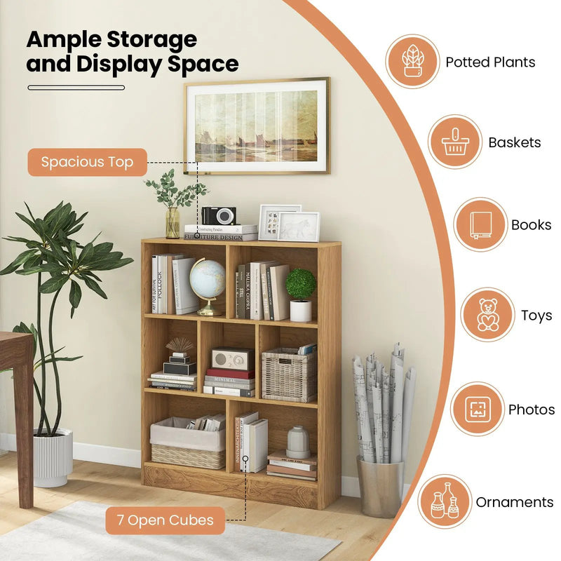 7-Section Freestanding Bookshelf for Kids Room Classroom Daycare Nursery by DirectDeals