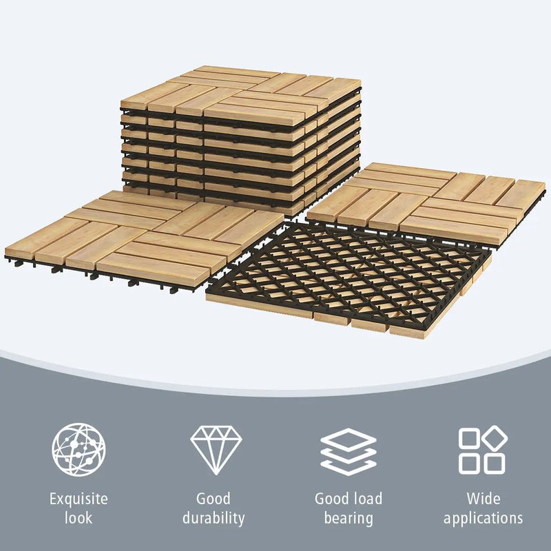 10 Pieces 12 x 12 Inch Acacia Wood Interlocking Check Deck Tiles by DirectDeals