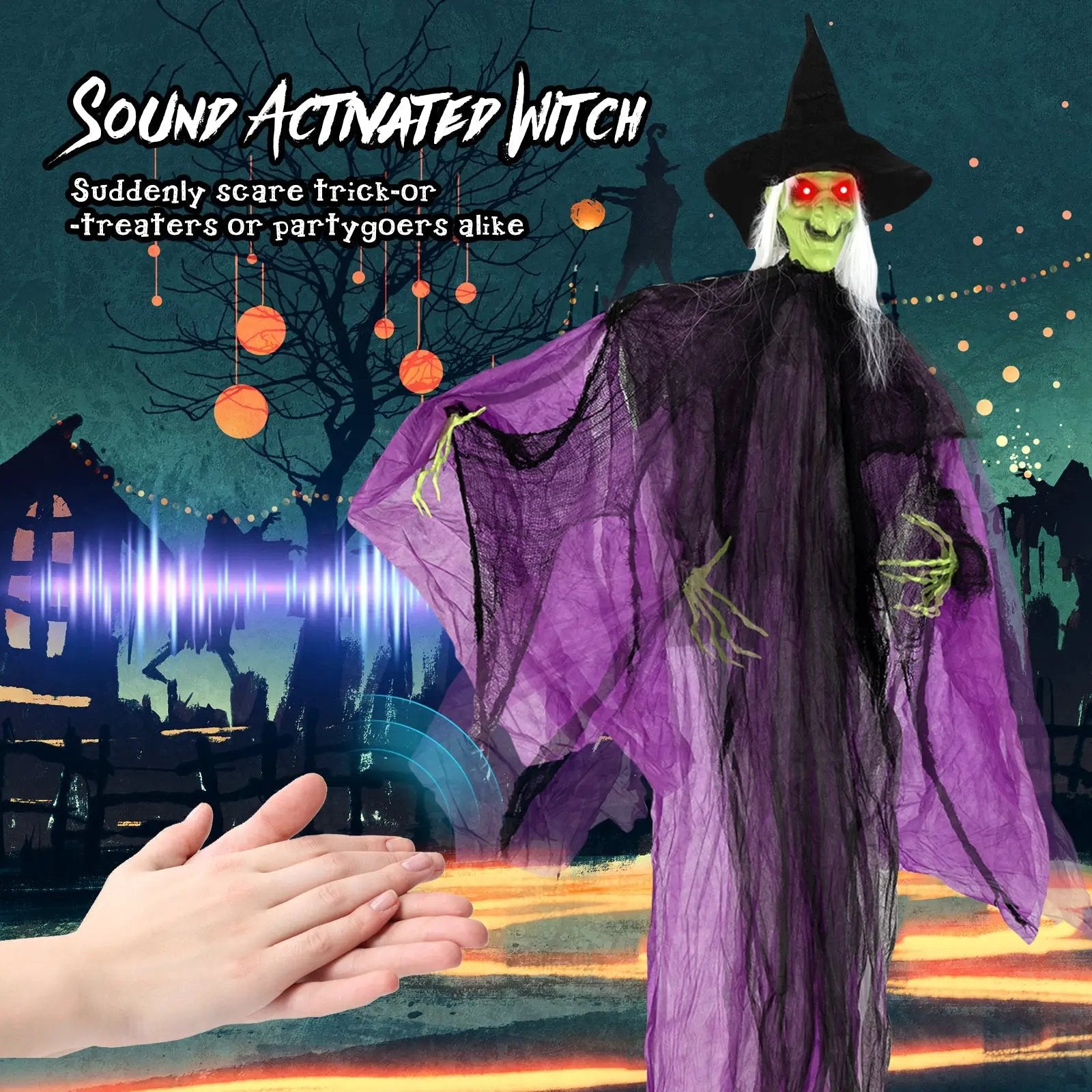 7.2 ft Halloween Standing Witch with Lighted Eyes and Automatic Arm Movement by DirectDeals