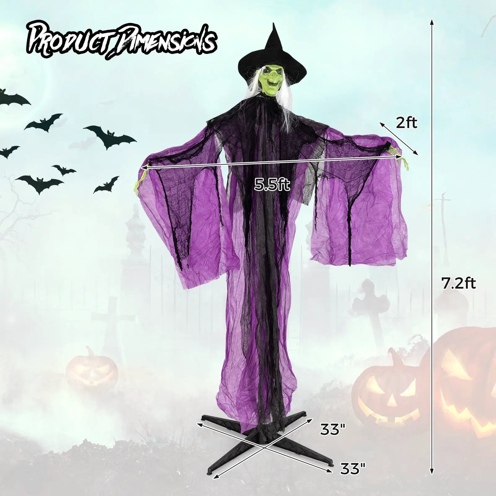 7.2 ft Halloween Standing Witch with Lighted Eyes and Automatic Arm Movement by DirectDeals