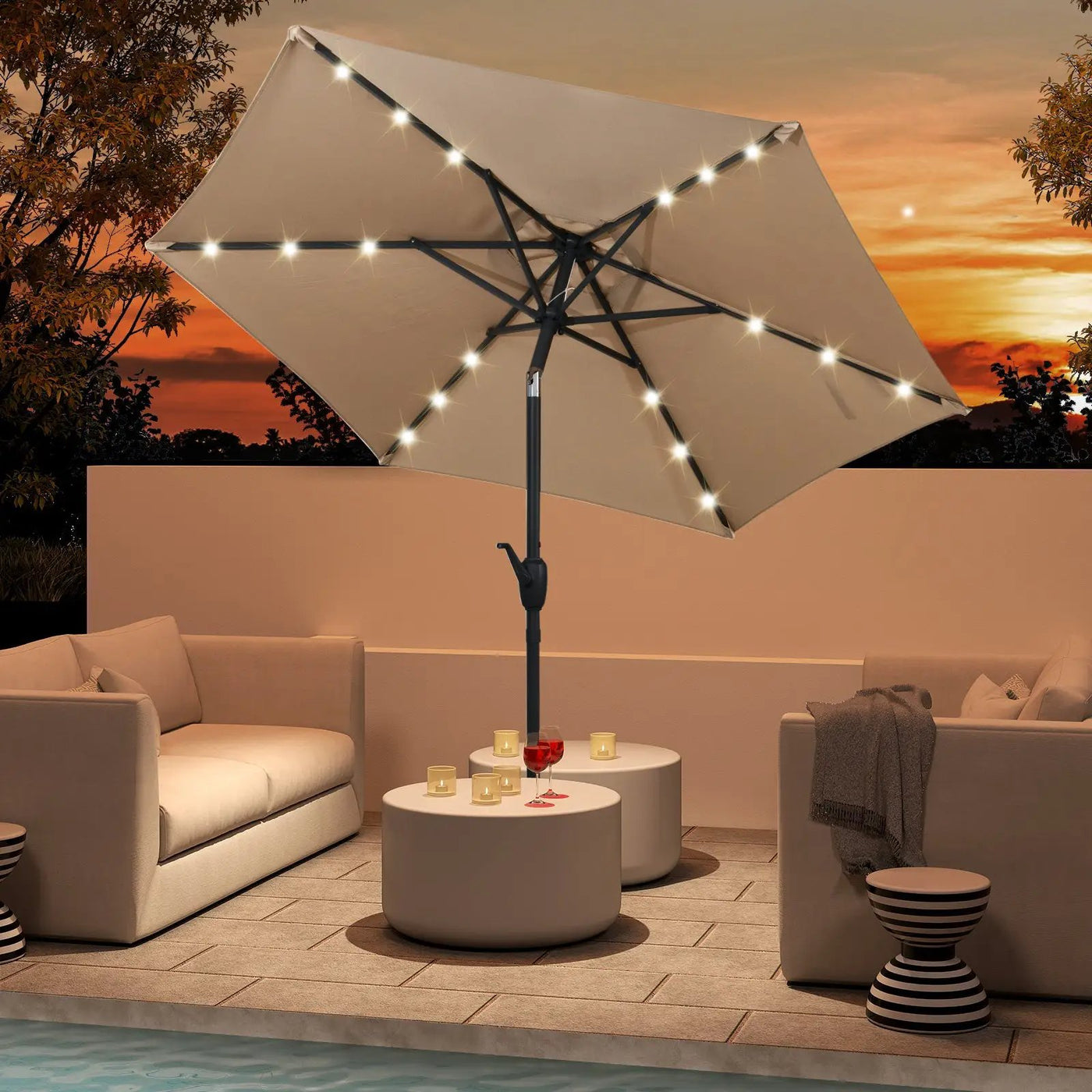 7.5 Feet Solar Powered Patio Umbrella with LED Lights and Crank Handle by DirectDeals