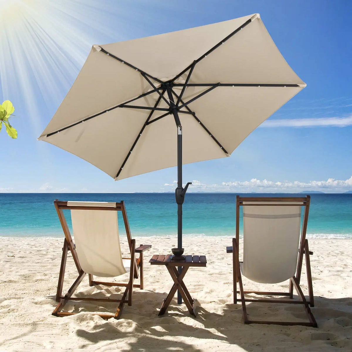 7.5 Feet Solar Powered Patio Umbrella with LED Lights and Crank Handle by DirectDeals