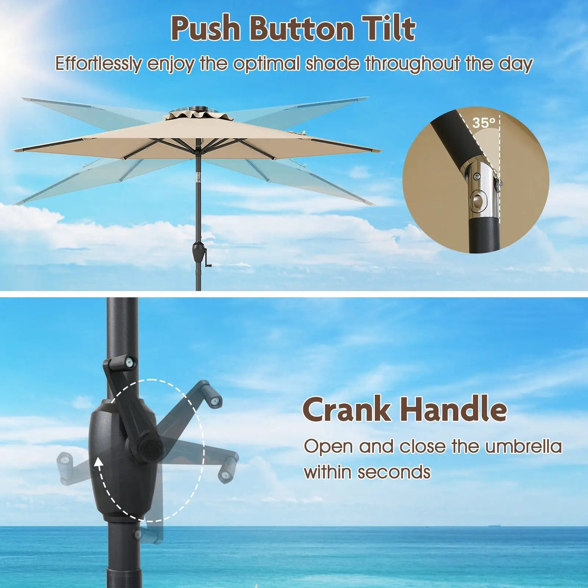 7.5 Feet Solar Powered Patio Umbrella with LED Lights and Crank Handle by DirectDeals