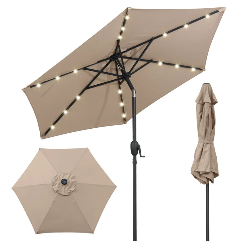 7.5 Feet Solar Powered Patio Umbrella with LED Lights and Crank Handle by DirectDeals