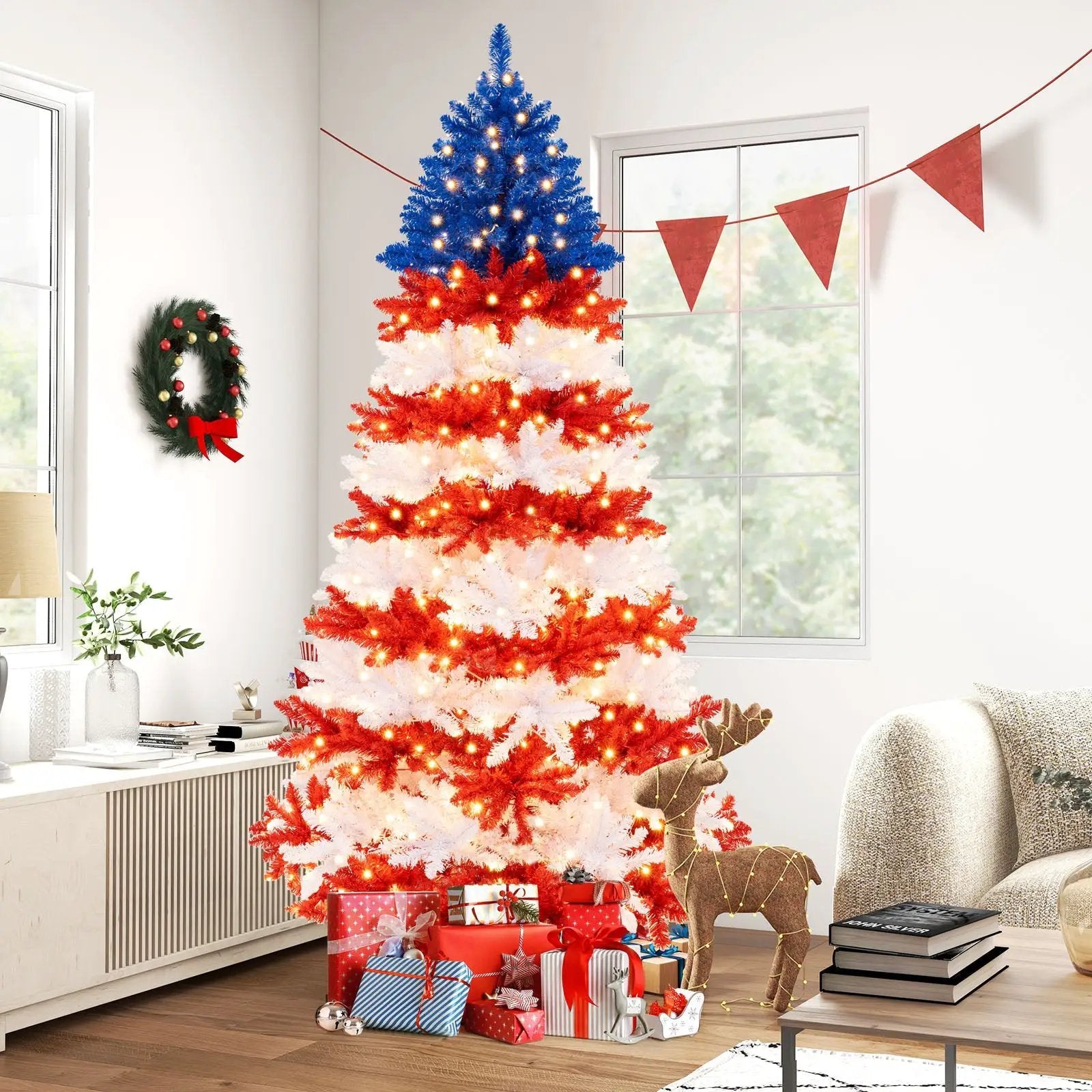 7.5 Feet Artificial Christmas Tree with Warm White LED Lights by DirectDeals