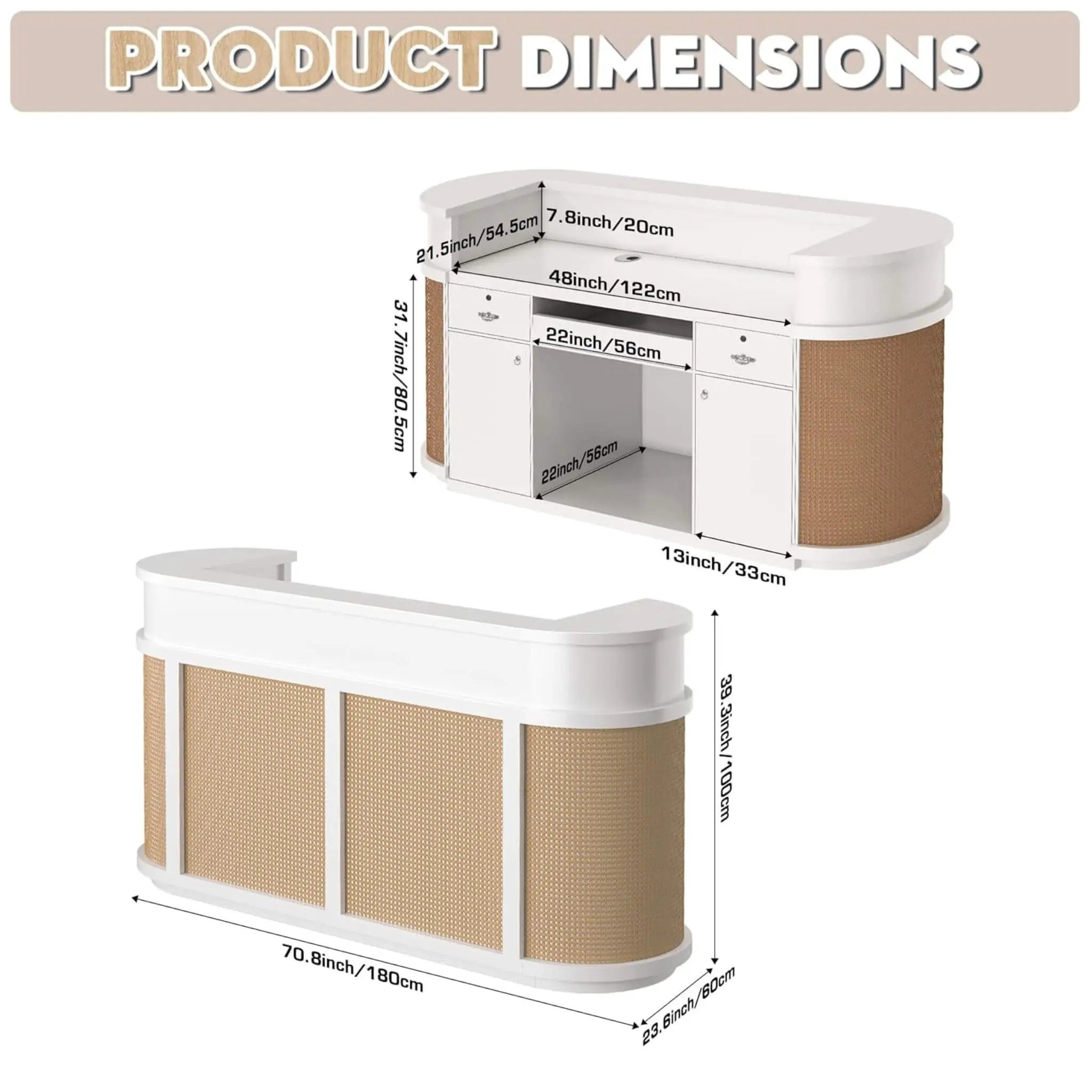 Velmor 70-Inch Modern Wooden Reception Desk With Lockable Drawers (SAK26148) by SAKSBY WHOLESALE