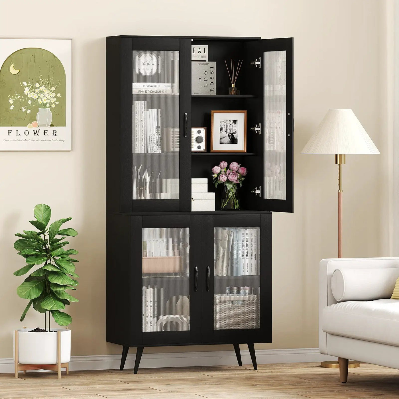 70.5 inch Tall Kitchen Pantry Cabinet Cupboard with 4 Transparent Doors by DirectDeals