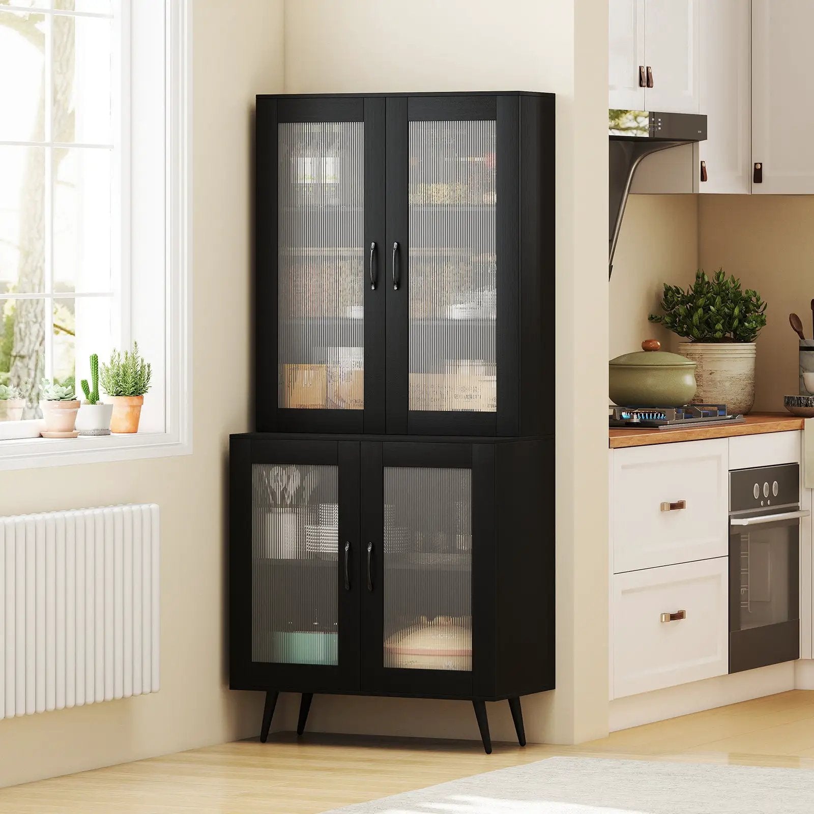 70.5 inch Tall Kitchen Pantry Cabinet Cupboard with 4 Transparent Doors by DirectDeals