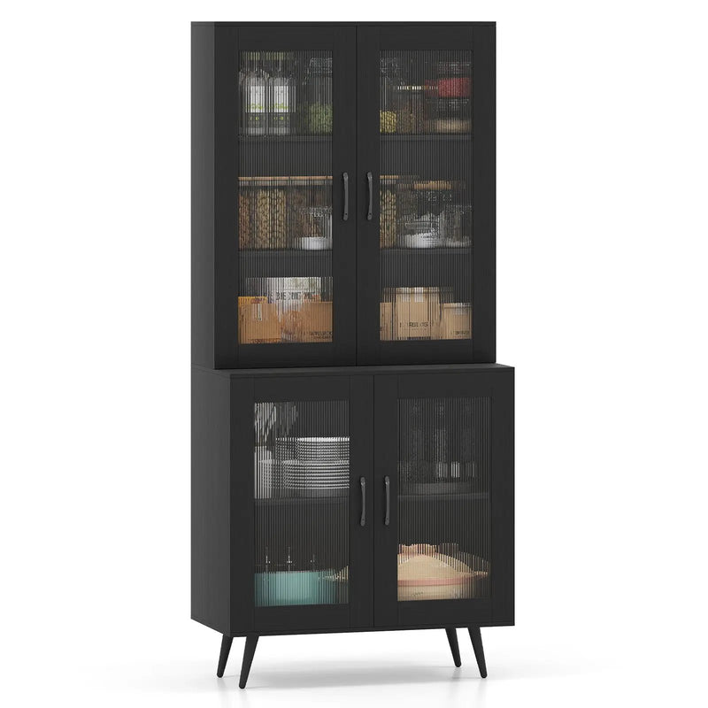 70.5 inch Tall Kitchen Pantry Cabinet Cupboard with 4 Transparent Doors by DirectDeals