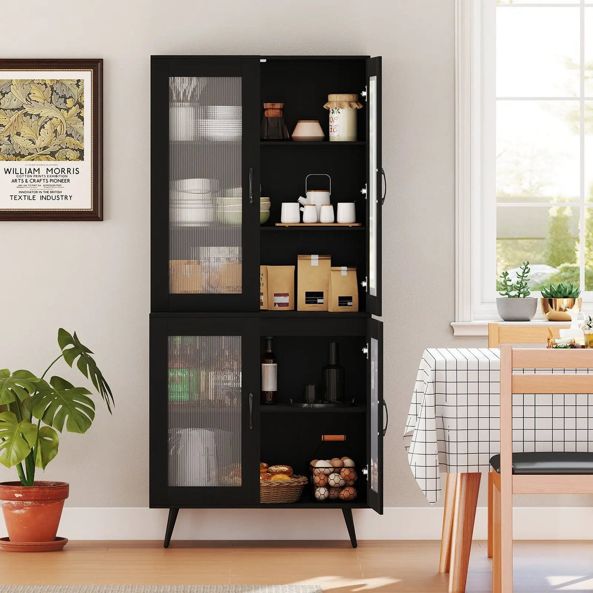 70.5 inch Tall Kitchen Pantry Cabinet Cupboard with 4 Transparent Doors by DirectDeals