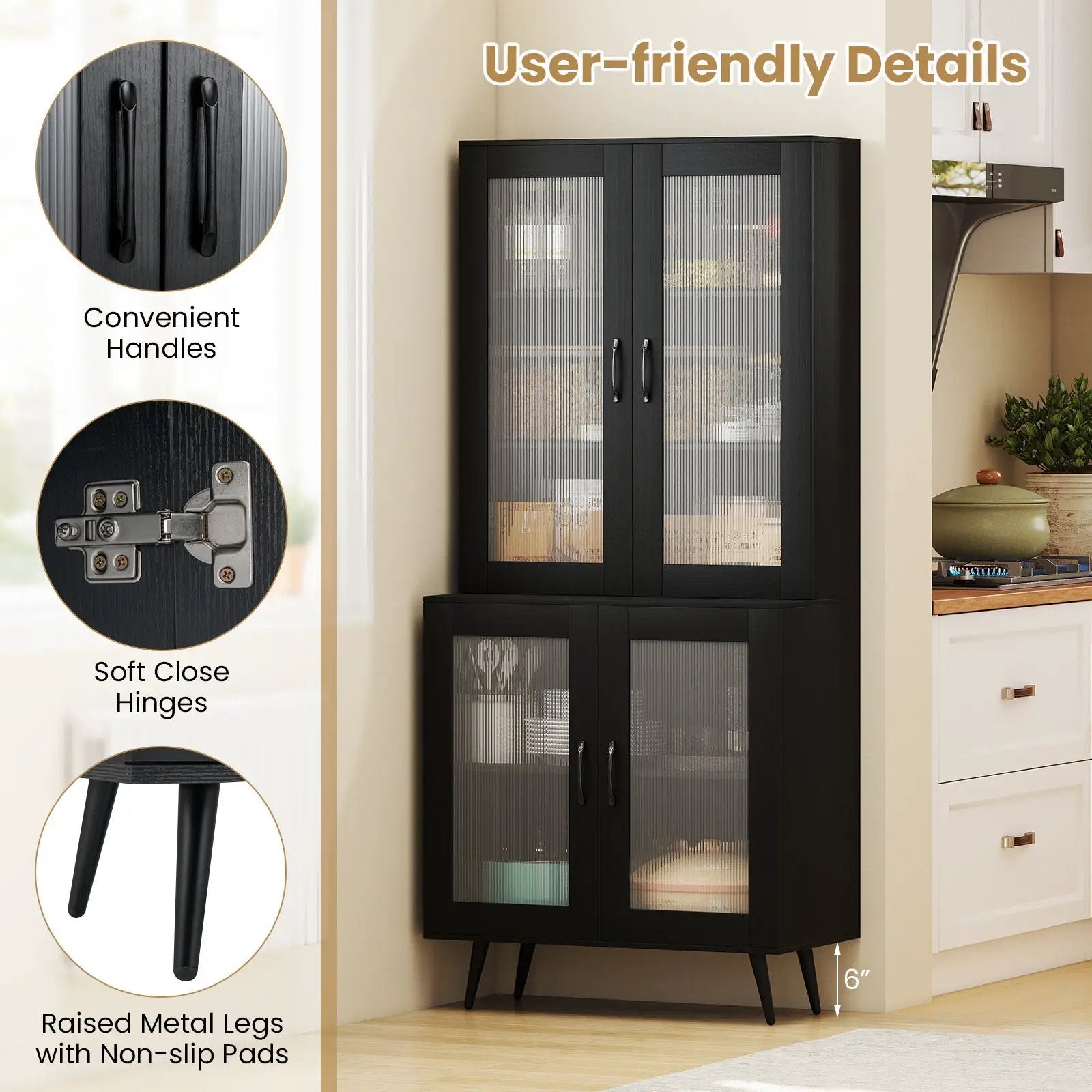 70.5 inch Tall Kitchen Pantry Cabinet Cupboard with 4 Transparent Doors by DirectDeals
