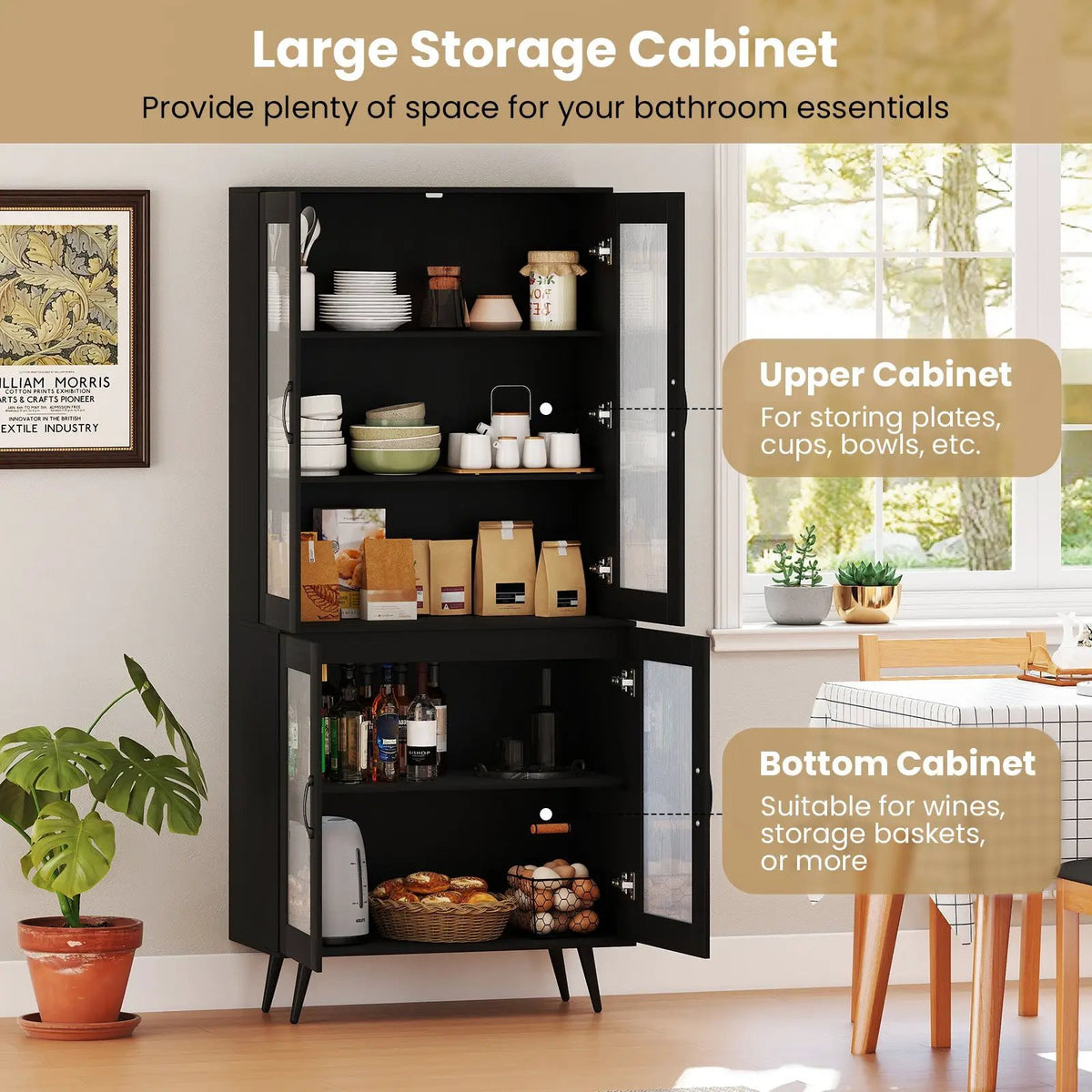 70.5 inch Tall Kitchen Pantry Cabinet Cupboard with 4 Transparent Doors by DirectDeals