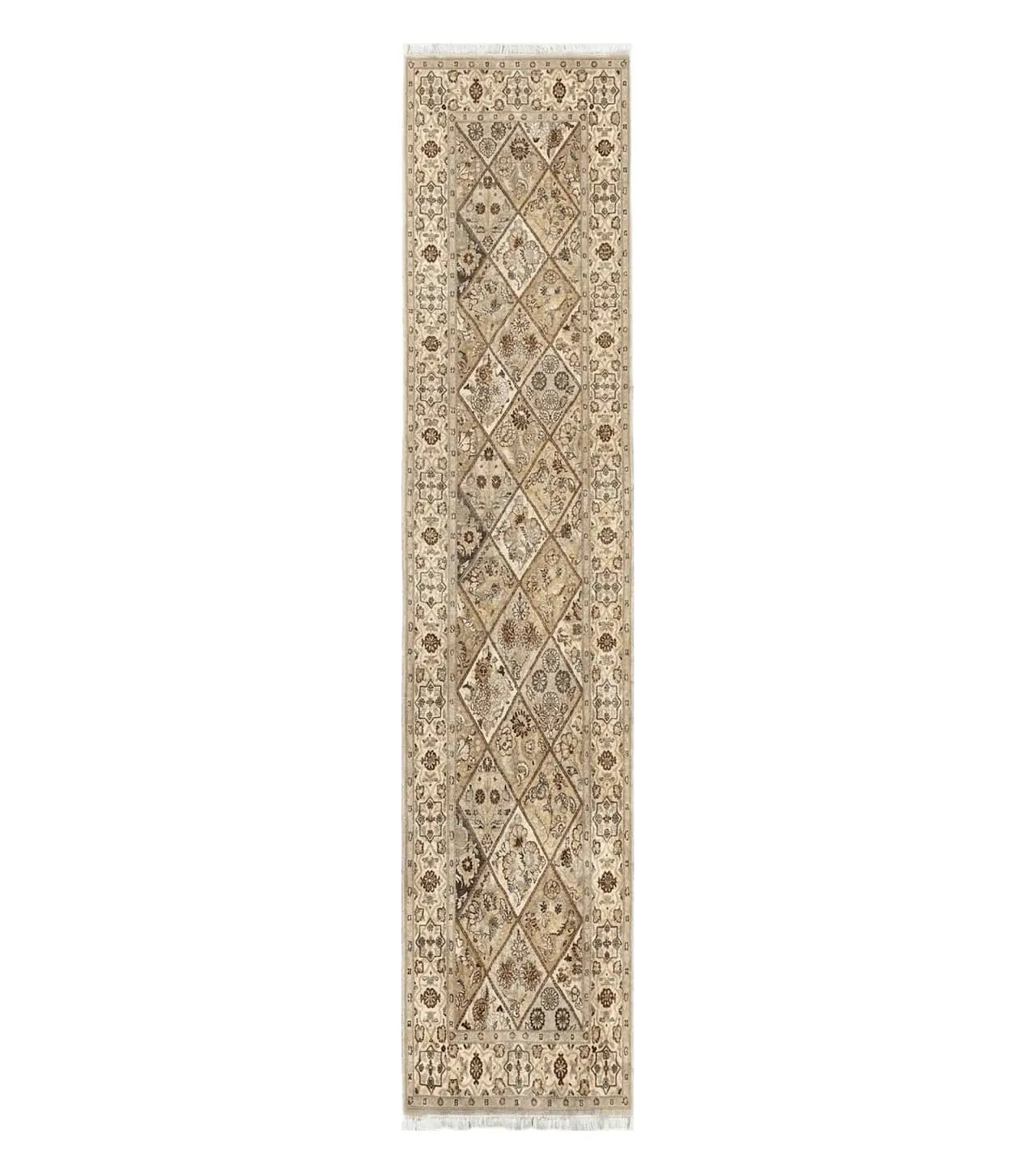 Pak Persiann Runner Rug 2.7 x 12, Handmade Wool Vintage Hallway Rug, Panel Design by Jewel Rugs