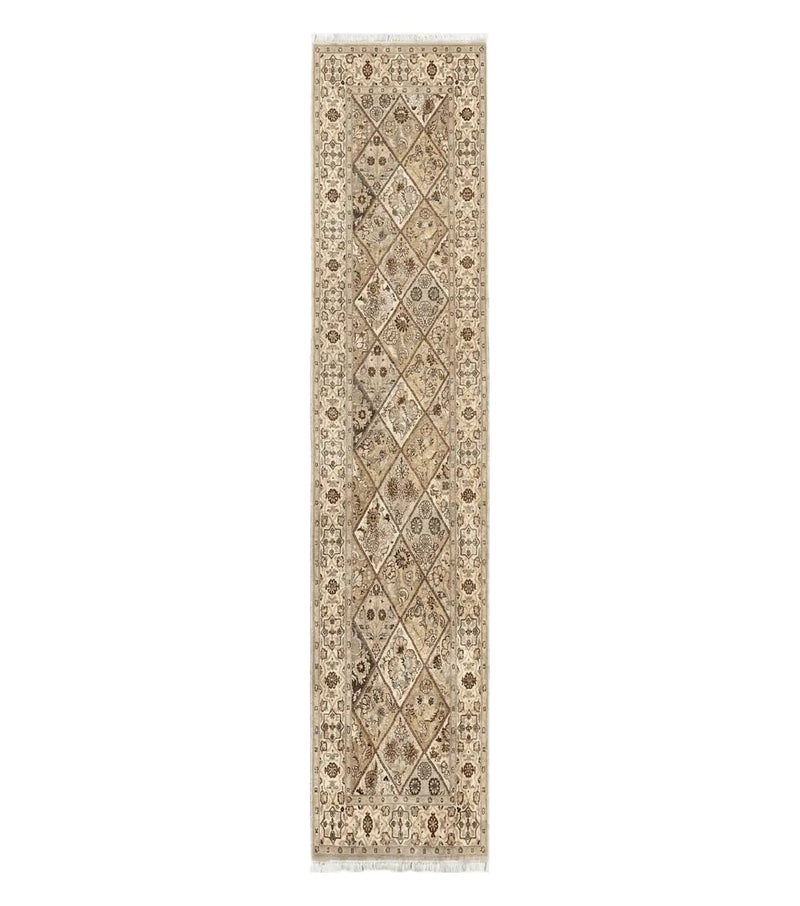 Pak Persiann Runner Rug 2.7 x 12, Handmade Wool Vintage Hallway Rug, Panel Design by Jewel Rugs