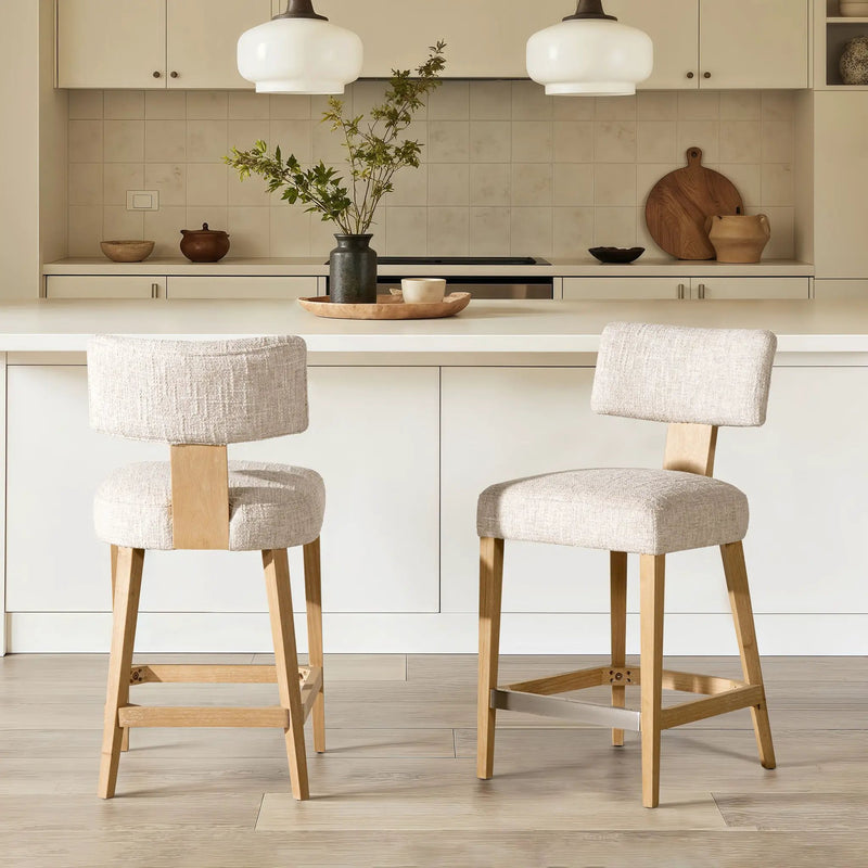Penny - Round Arched Upholstered Counter Stool (Set of 2) - Travertine Beige by HouseOfZazla