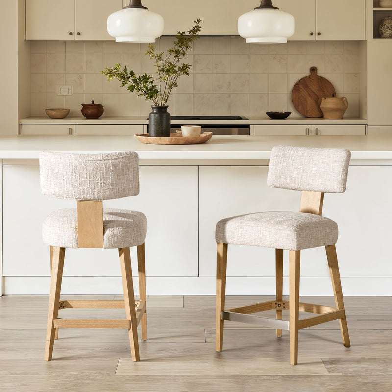 Round Arched Upholstered Counter Stool Set with Open Back - Travertine Beige, photo 5 of 11