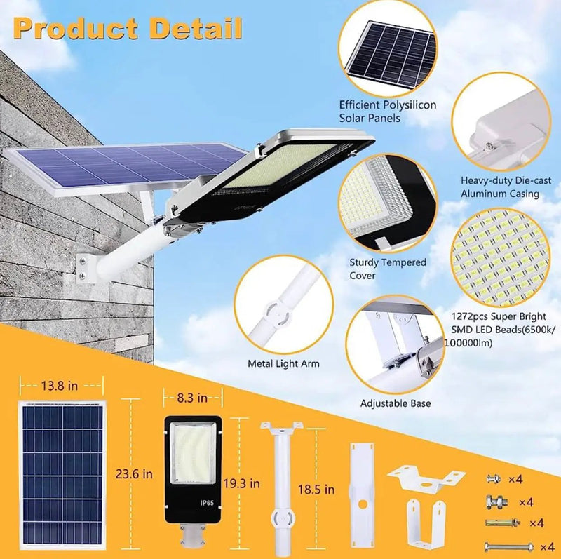 7000W Commercial Solar Street Light Outdoor 135000 Lumens Dusk to Dawn Solar with Remote Control by Outdoor Solar Outlet
