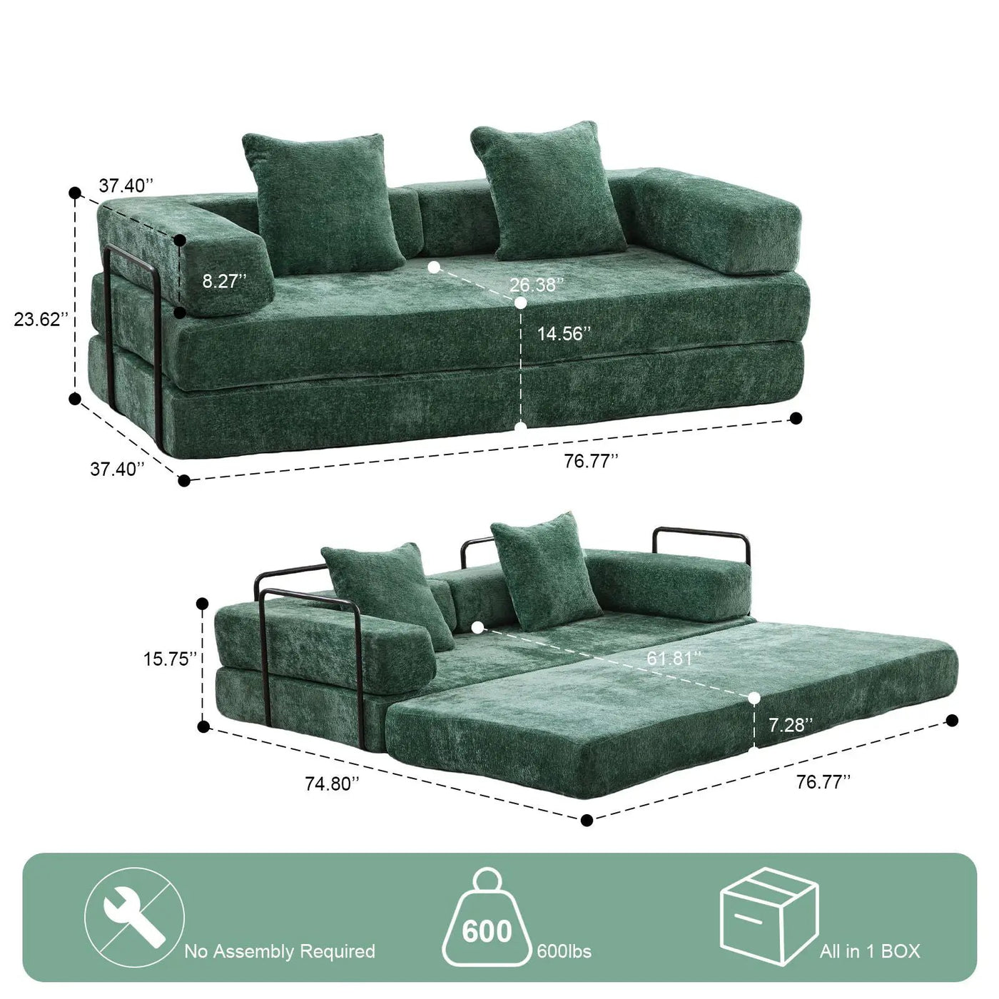 Convertible Floor Sofa Bed With Pillow Back Support Armrest by HouseOfZazla