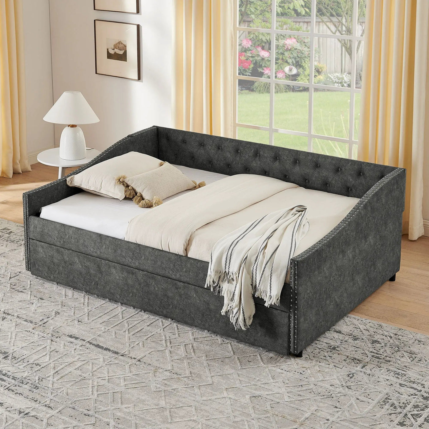 Upholstered Daybed With USB Charging & Pull Out Bed by HouseOfZazla