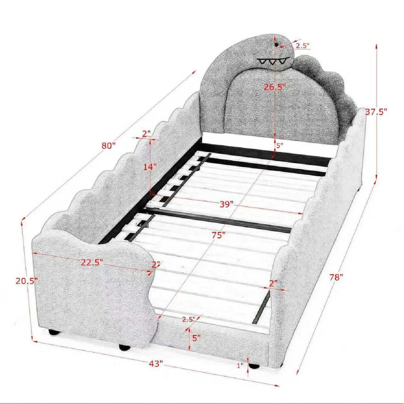 Cute Dinosaur Shaped Bed With Safety Guardrail, Toddler Frame by Unique Piece Furniture