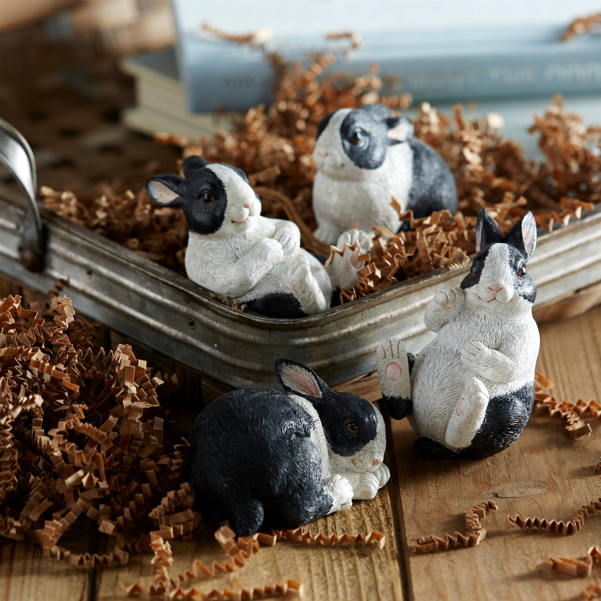Black and White Playful Rabbit Figurine Set of 16, photo 3 of 3