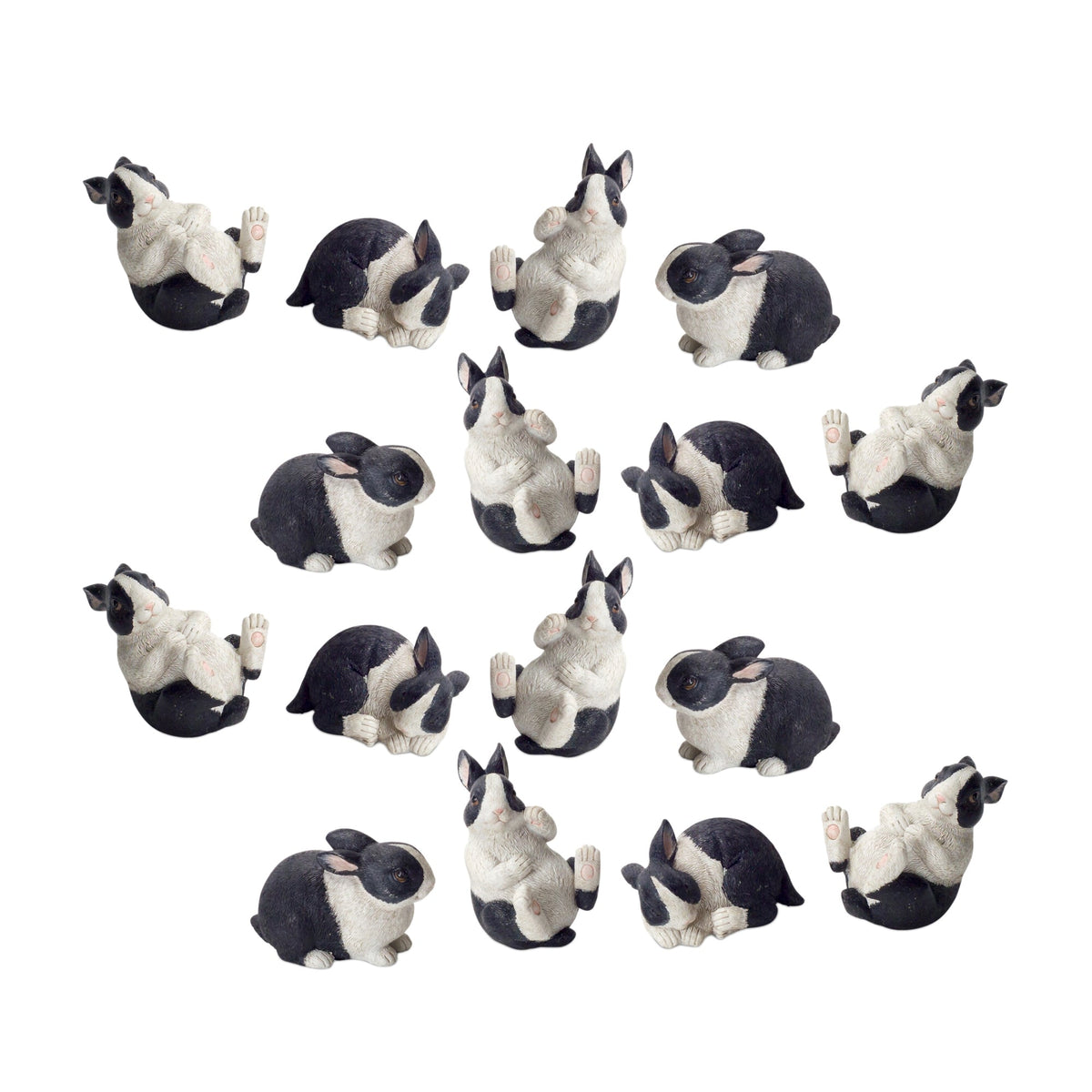 Black and White Playful Rabbit Figurine Set of 16