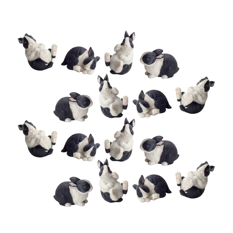Black and White Playful Rabbit Figurine Set of 16