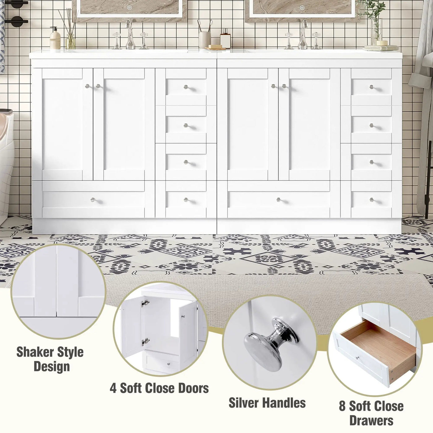 Shaker Free Standing Bathroom Vanity Cabinet & Sink, Soft Close Drawers, Soft Close Doors by Unique Piece Furniture