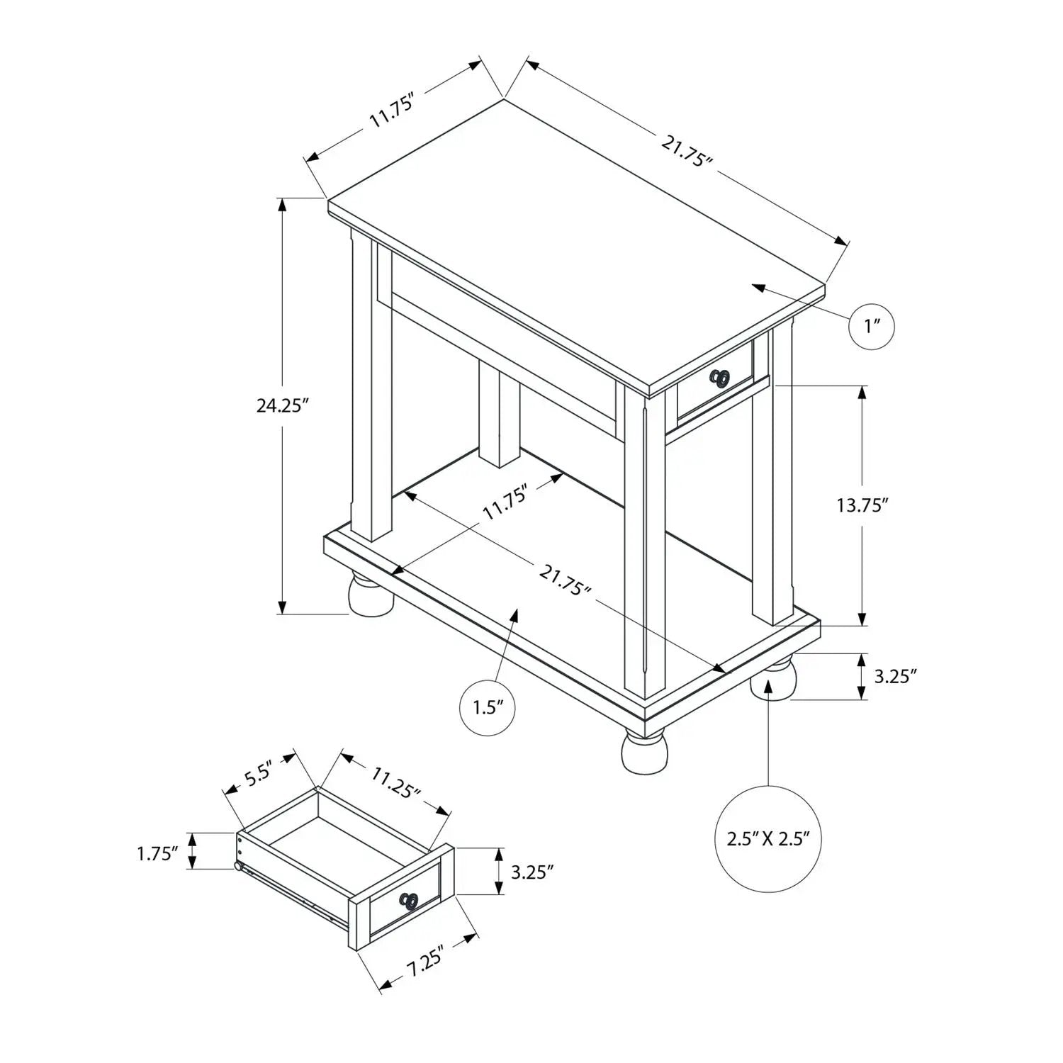 Accent End Table, Storage Drawer, Traditional - Espresso by Unique Piece Furniture