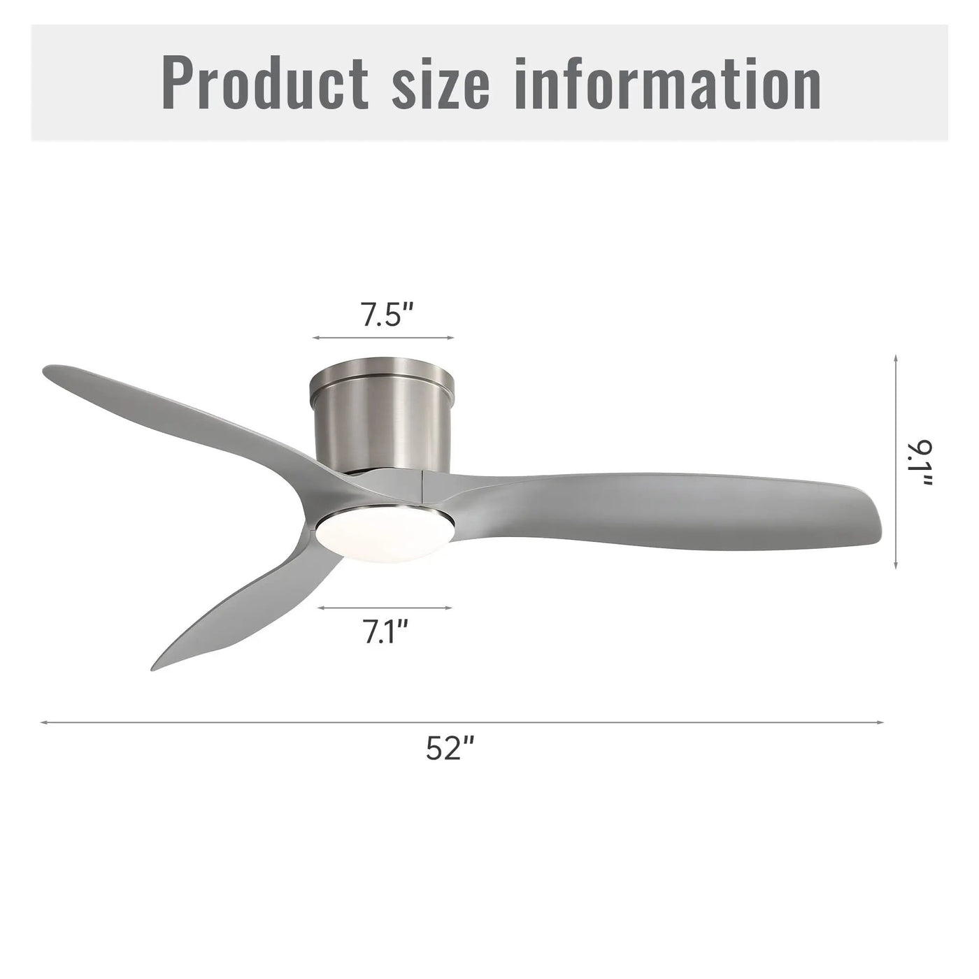 Flush Mount Ceiling Fan With Dimmable LED Light, 3 Blades, Reversible DC Motor by HouseOfZazla