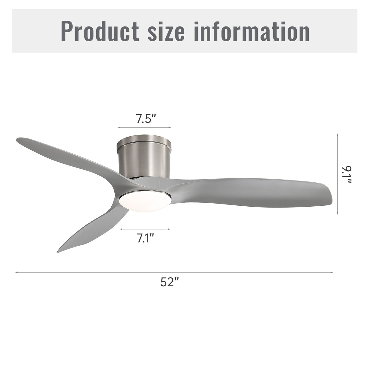 Flush Mount Ceiling Fan With Dimmable LED Light and Reversible DC Motor - Pearl Silver or Light Brown, photo 6 of 8