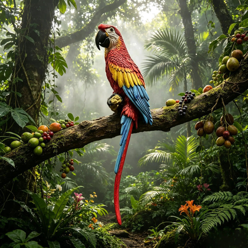 Hanging Scarlet Macaw Parrot Statue by HouseOfZazla