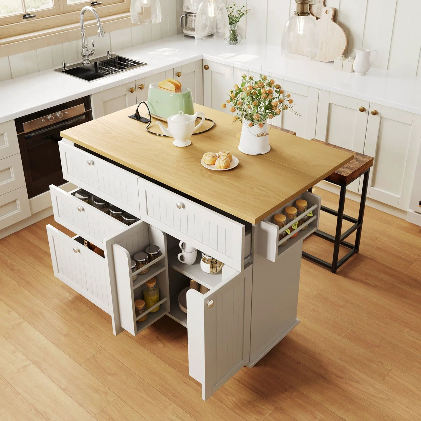 TOPMAX Farmhouse Kitchen Island with Drop Leaf and 2 Seatings by HouseOfZazla