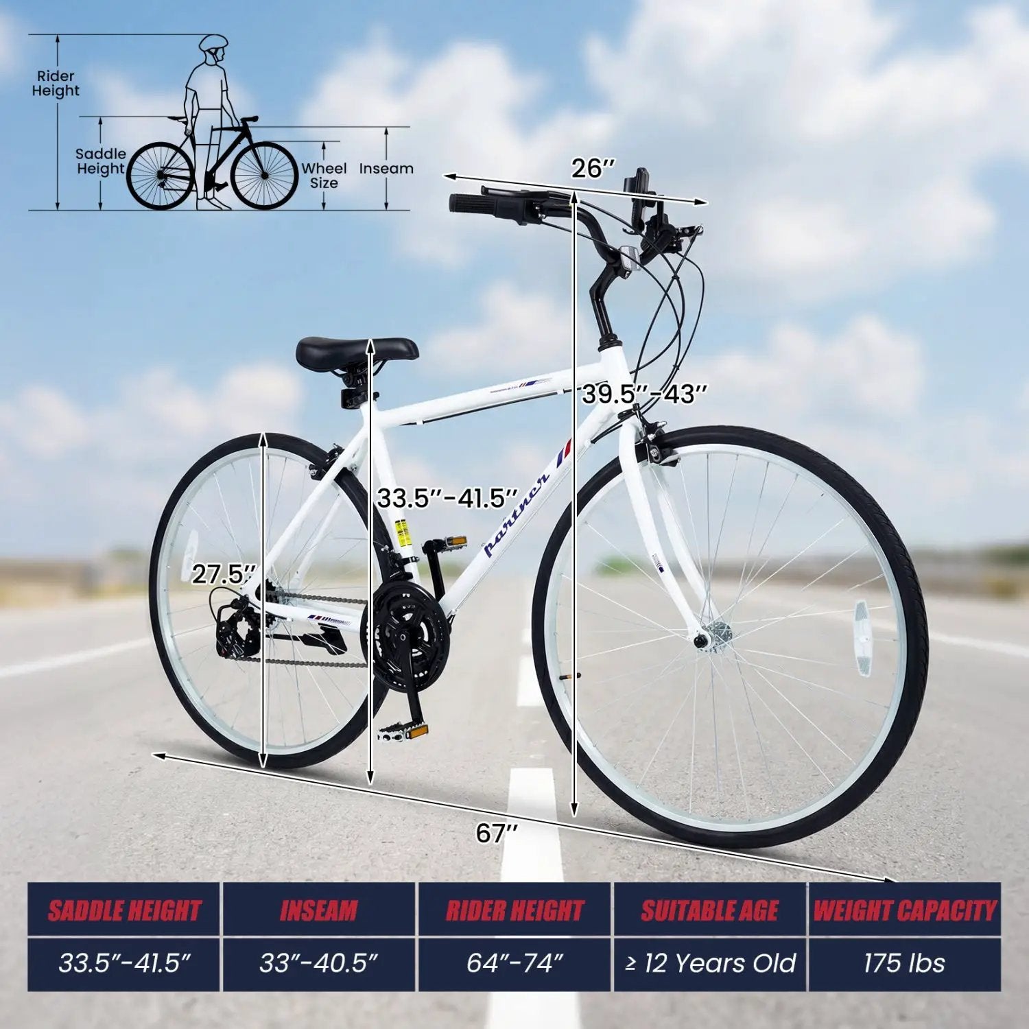 700C Hybrid Bike for Adult with 18-Speed Shimano Drivetrain and Phone Holder by DirectDeals
