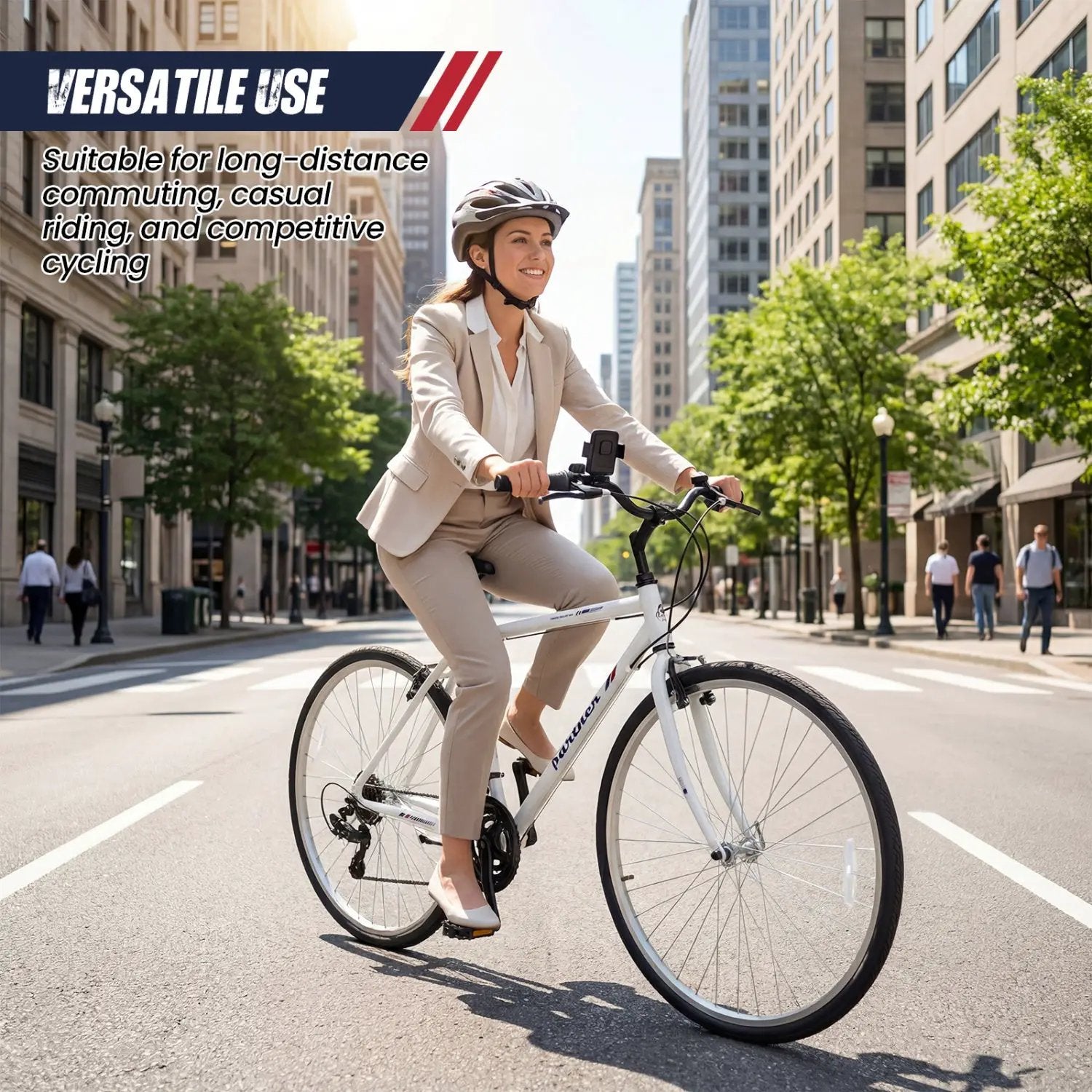 700C Hybrid Bike for Adult with 18-Speed Shimano Drivetrain and Phone Holder by DirectDeals